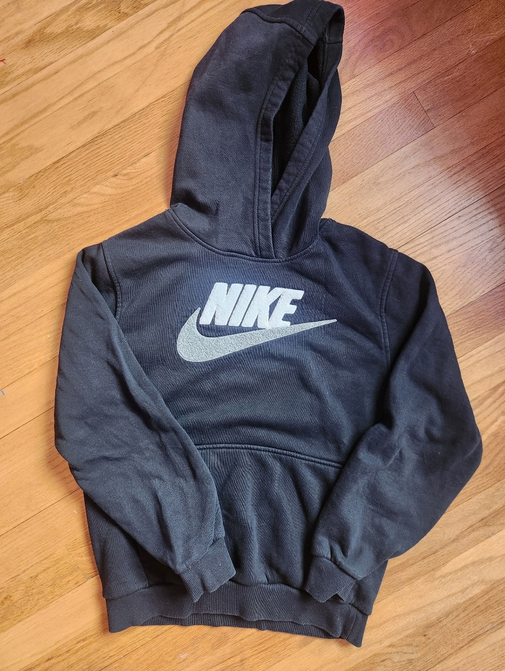 Nike Kids Black Hoodie with White & Gray Logo